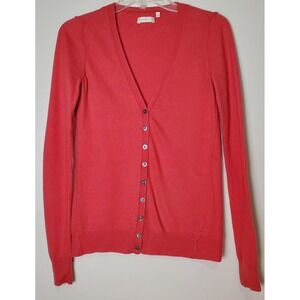 Martin & Osa Silk Cashmere V Neck Cardigan Sweater Small Coral Spring Luxury